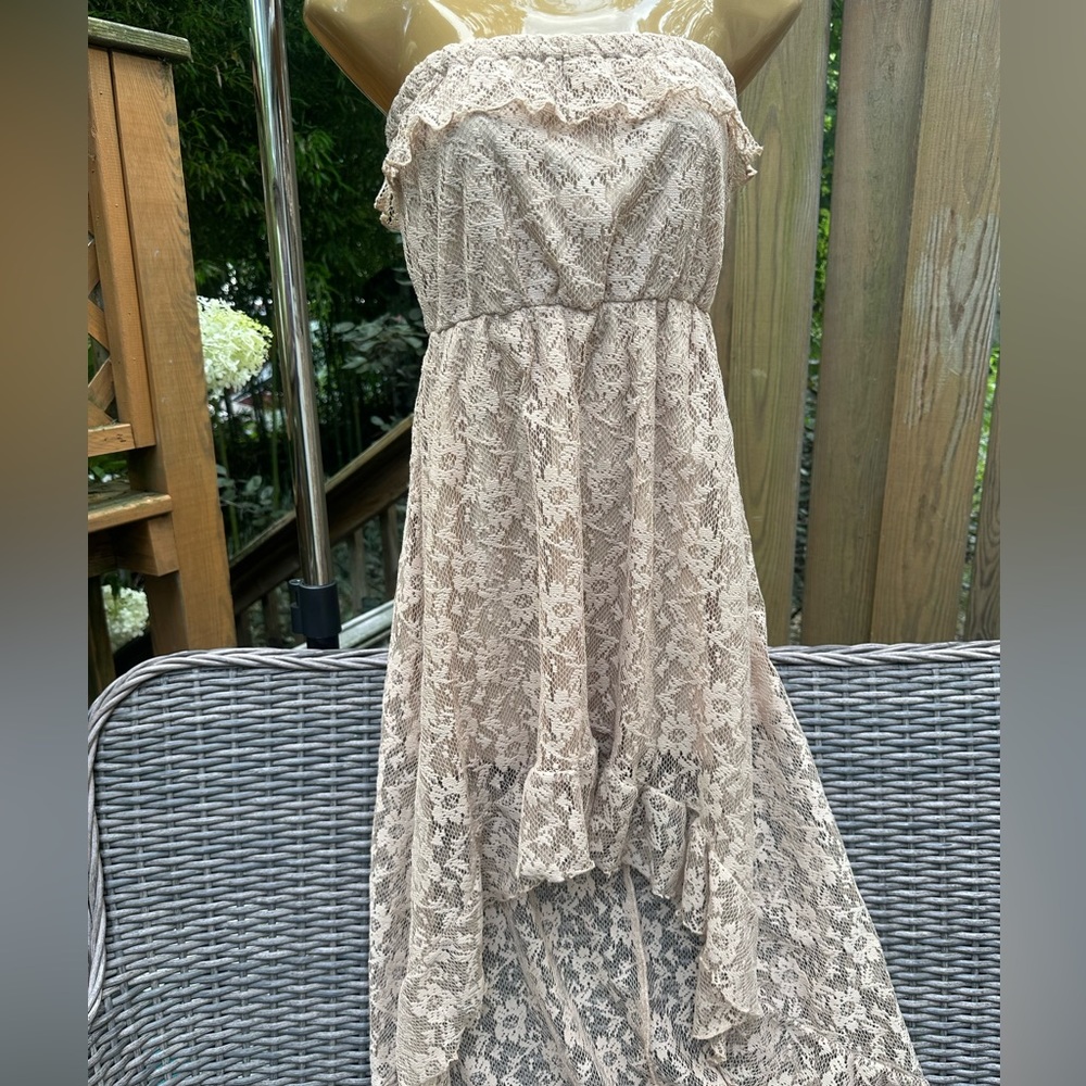 Nude lace strapless dress